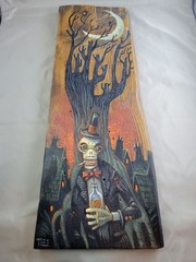 Tim Lee Skeleton Halloween Folk Art THE LURKER Acrylic On Board