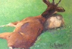 Christian Kröner „Killed Roebuck on Stone“ Oil on Canvas 31.5 x 20.5 cm