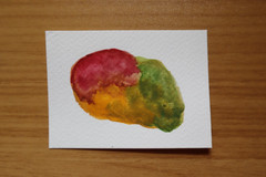 ACEO original art fruit 2.5″ x 3.5″ Gouache painting „Mango“