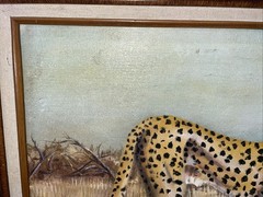 Original Oil on Canvas Board Leopard Painting wild Cat Framed 1990