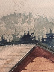 Original Chris Whitlock Watercolor Painting Barn Homestead Landscape 13.5×11