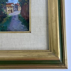 Stradina di Campagna Country Road Miniature Framed Italian Oil On Board Signed