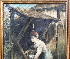 ANTQ Mid-19th C Original European School O/C „Peasant Woman By The Well“, Signed