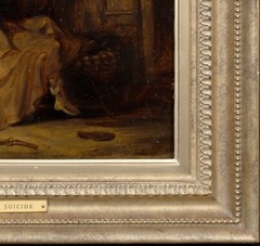 19th Century European Bedroom Scene „Le Suicide“ Artists Death Oil On Panel