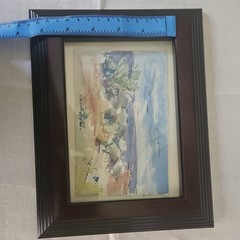 Signed Abstract Watercolor Landscape/Seascape Painting Paper, Matted & Framed