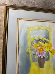 Annie Christie „Vase Of Flowers On Chair“ Watercolor Painting – Signed/Framed