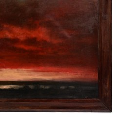 WALTER TEUNINK Original Vintage Signed Landscape Seascape Red Clouds Painting