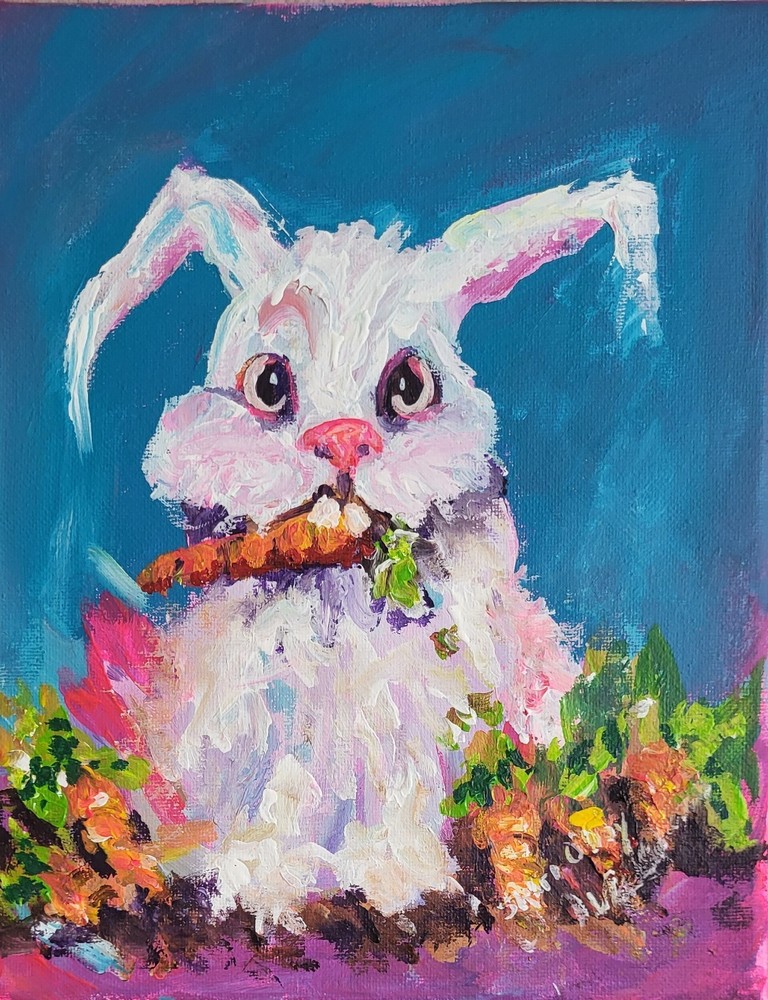 Original Rabbit Acrylic Painting 8 X 10 Canvas Childrens Room Art Dang Rabbit!