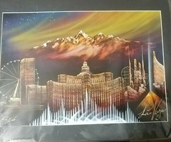 Oil Art Print–Las Vegas At Night-18″x24″-matted-signed R. Archer
