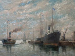 D. Moretti ( Italian 1900- ) Original Oil Painting Harbor Scene Signed