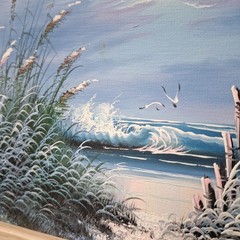 Original Framed Oil Painting on Canvas Signed Beach Coastal Ocean Sea 10″x 12″