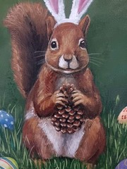 Original Whimsical Easter Painting “ Preferably Pinecones“ by kholland 12×16…