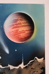 Original Signed Vintage Spraypaint Pop Art Painting, Space Rock Pyramids Water