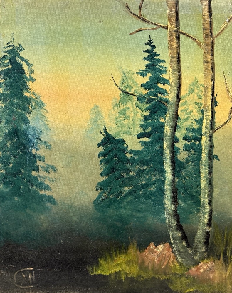 American 20th C, Vintage Oil Painting on Canvas, Landscape Forest