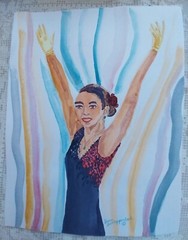 Original Victory Olympic Champion Skater Modern Painting Small Paper Wall Art