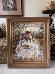 John Cho Signed Floral Oil Painting – Framed – Vibrant Impasto Style – 38×32 Inc