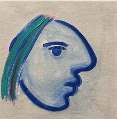 Cubist Modern Art Portrait Figure Painting Signed Original 8×8 Canvas Art Design