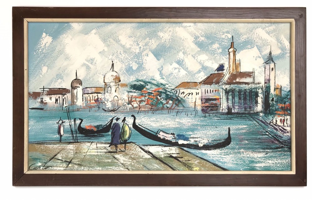 Vintage Carlo of Hollywood Original Painting of Venice 38”x 23” Framed