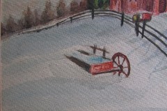 snow scene with barn initialed F D landscape American mid-century impressionist