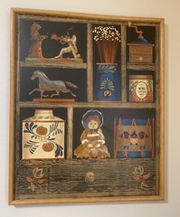 Vintage Huntington Folk Art Oil On Canvas Shadow Box Scene 27”x33”