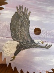 William Fritzsch Jr (1939-2018) Acrylic On Saw Blade Eagle Flying Mountain River