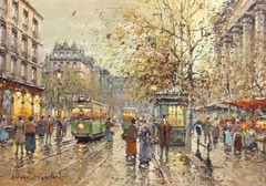 Antoine Blanchard – La Madeleine Street Scene in Paris c.1900s -Oil painting