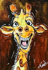 ACEO Original Acrylic Painting Cute Happy Giraffe Portrait Animal Art OOAK NEW
