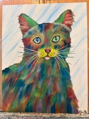 Original oil painting signed 11 x 14 in colorful abstract cat