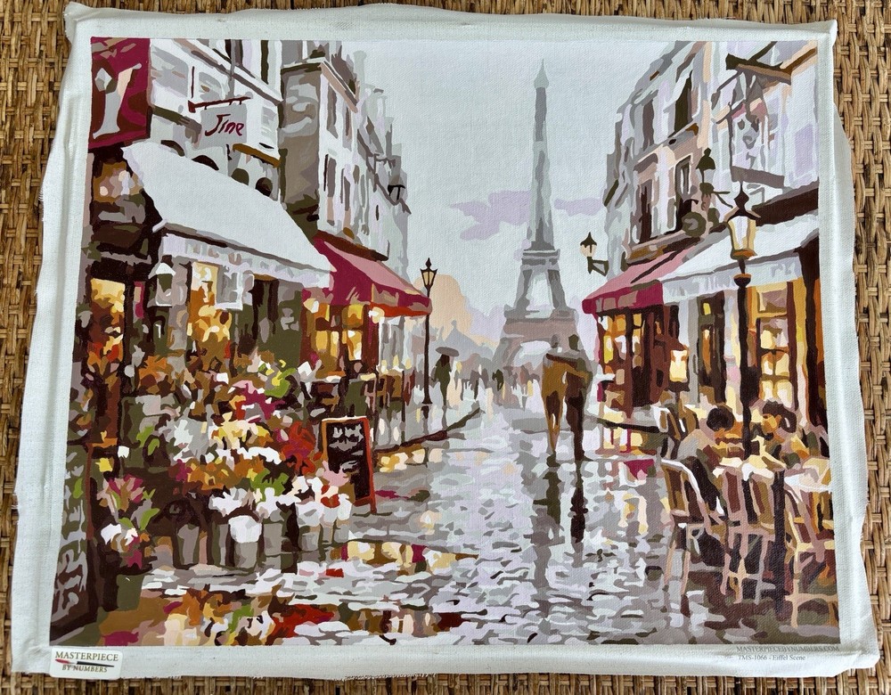 Eiffel Tower Scene Masterpiece Paint by Number COMPLETED Painting Canvas Only