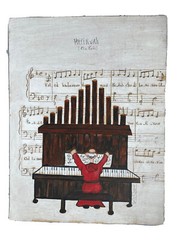 Jewish oil painting the hope 1977 organ player Judaismus