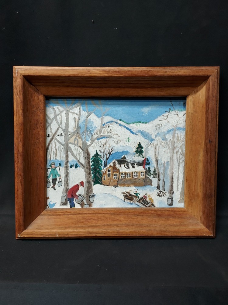 Original Painting Americana Folk Art Gathering Sap For Maple Syrup Scene