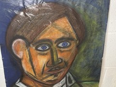 Very Cool Surrealism Painting Self Portrait Picasso Style Signed By Artist 24×18