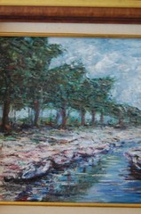 FRAMED SIGNED ORIGINAL OIL RIVER & PALMS CUBAN COUNTRY SCENE ARTIST: HECTO VIDAL