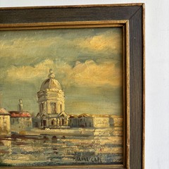 Handcrafted Cityscape Oil Painting „Domed Building“ Timeless Small Artwork