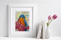 Blue Jay Painting Bird Original Art Floral Painting Pastels Art Flowers Artwork