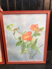 VTG Pair Water Color Picture Poppy Flowers By Frances Faint 1985 Frame 11.5×15