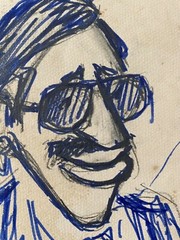 Juan David. Caricature. Ortega, ca 1978. Ink on cardboard. Original art