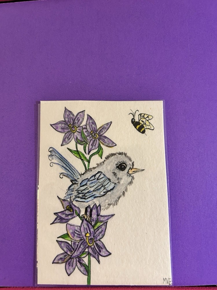 aceo art card original signed 2.5×3.5 Birds & Bees