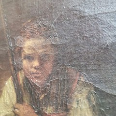 Vtg Ornate Carved Wood Picture Frame Reproduction Oil Painting Girl With A Broom