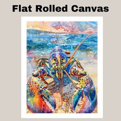 Watercolor Painting of a Lobster on the Shore with Ocean Reflections Canvas Art
