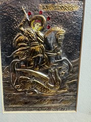 Peter Zoudis St George Fine Silver 999+ 24k Gold Relief Icon Framed Ruby COA