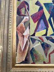 MID CENTURY PAINTING PEOPLE HORSE CUBIST CUBISM MODERNISM ANTIQUE 1940’S OIL