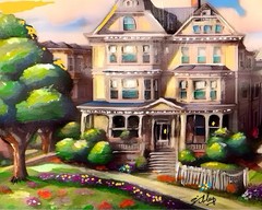 Original 8×10 Landscape Painting San Francisco Gingerbread “Painted Lady House”
