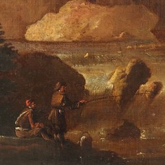 Antique Painting Landscape with Figures Oil on Canvas XVIII-XIX Century