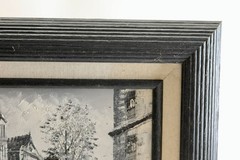 Original Notre Dame Paris Painting Framed French Street Scene 15×13 Vintage Art