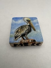 Pelican Bird Art Miniature Oil Painting Original Scrabble Tile OOAK