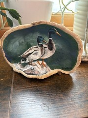 Tree Mushroom, Acrylic Mallard Ducks On Rock