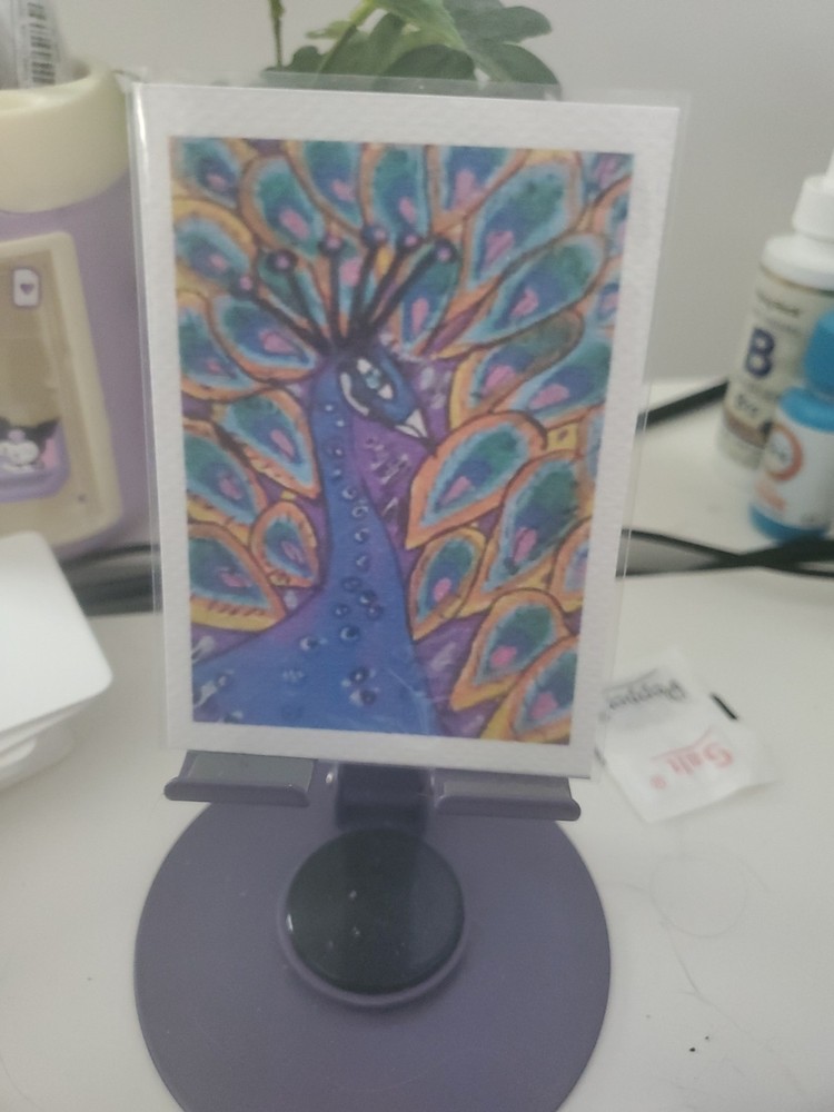ACEO ART CARD PRINT FROM ORIGINAL PAINTING Peacock Bird Flowers Nature