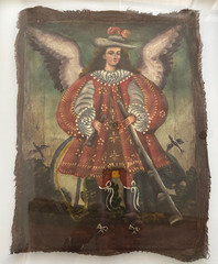 Cusco Peru Painting Archangel Warrior Acabucero Antique Art Oil on Canvas Framed