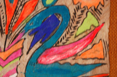 VTG 1960S MEXICAN AMATE BARK PAPER BURLAP FRAMED BIRD FLOWER FOLK ART PAINTING 3